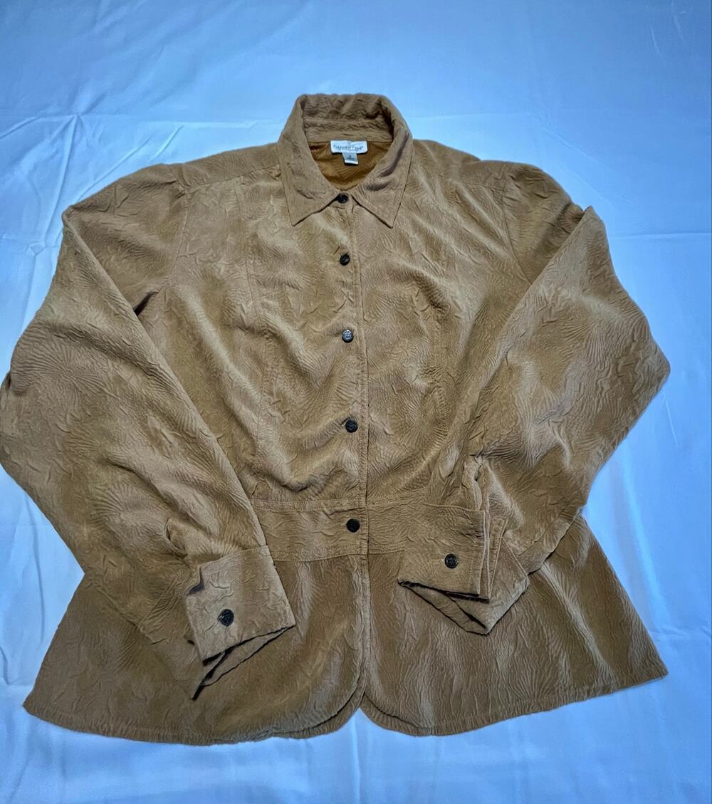 Coldwater Creek Women's M Brown Jacquard Button Front Long Sleeve Blouse